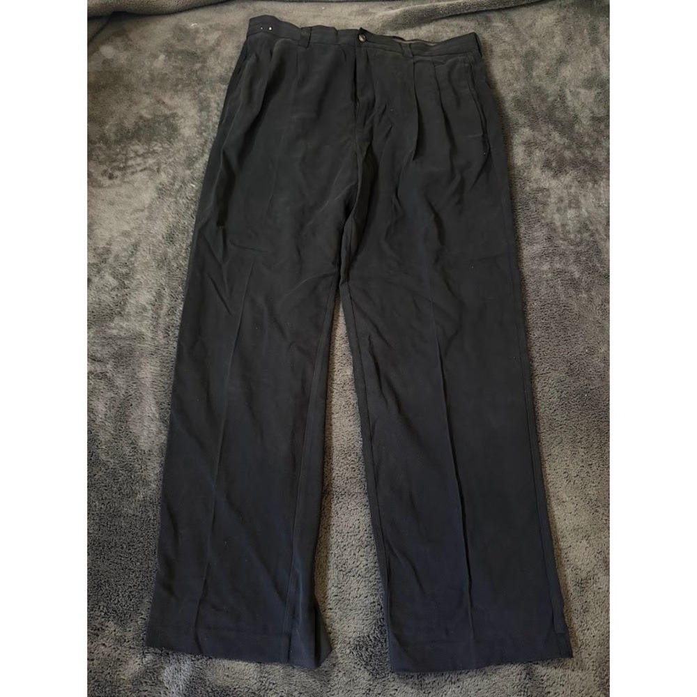 Tommy Bahama Mens 36x30 Black 100% Silk Pleated Dress Pants Trousers
